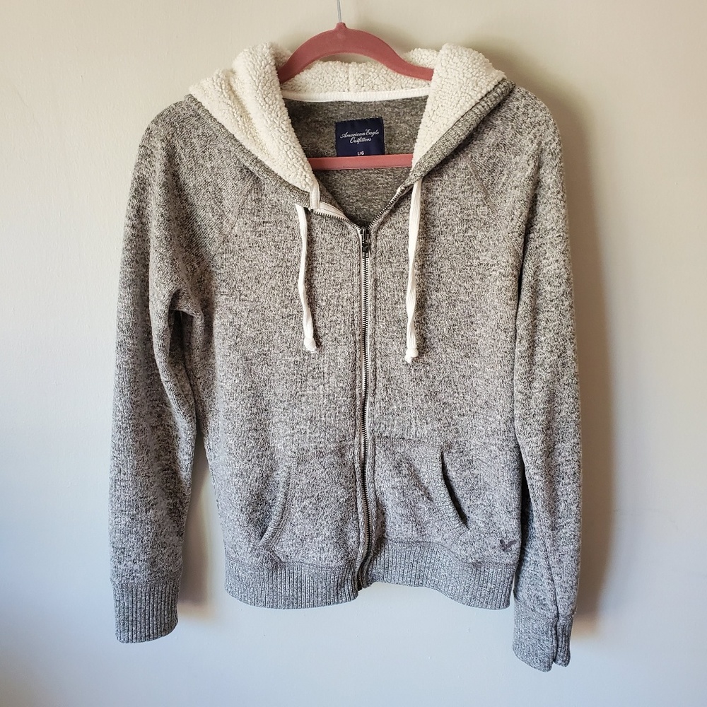 American Eagle Outfitters Gray Zip Fuzzy Hoodie